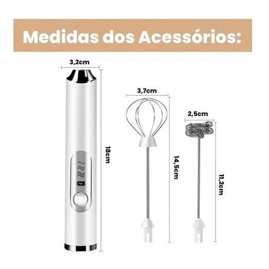 Batedor Misturador Mixer Elétrico para Bebidas, Leite, Café, Clara de Ovos 2 EM 1